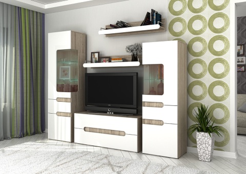 Гостиная Палермо Ясень Шимо Светлый/Белый Глянец (Ш-2272 мм x В-1910 мм x Г-413 мм)