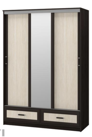 Шкаф-Купе Двухдверный с Зеркалом и Ящиками Майа Венге/Белфорт (Ш-1500×В-2220×Г-576 мм)