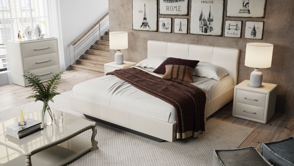 Кровать c Мягкой Обивкой Элвис Бежевая (Спальное Место 1400/1600/1800 х 2000 мм)