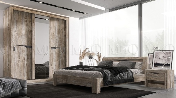 Спальный Гарнитур Ройс /Дуб Юкон/Бетон Темный №2